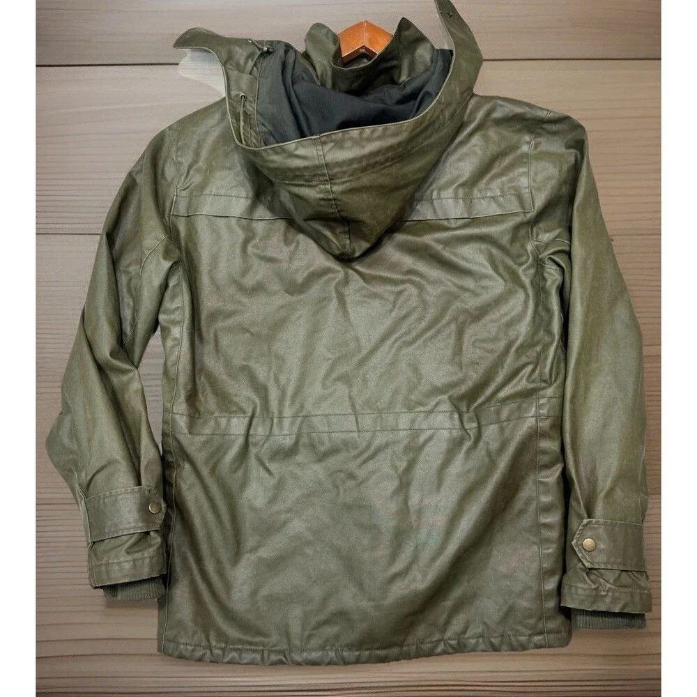 J.Crew Men L Waxed Cotton Field Jacket Olive Quilted Hooded A8942 Military Work